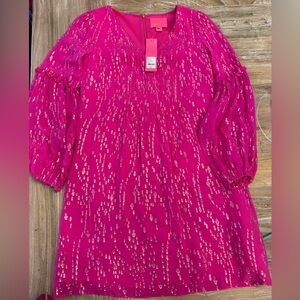 NWT Lilly Pulitzer Cleme Long Sleeve Silk Dress. Size 0.